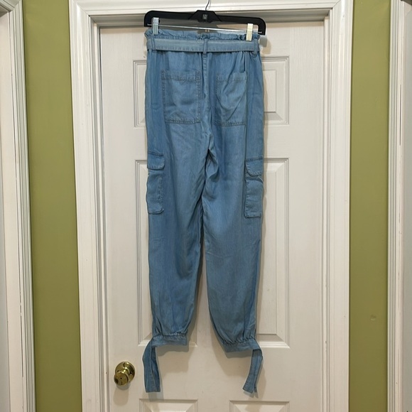 Harper - Light Blue Chambray Cargo Pants with Tie Waist -size S - Picture 2 of 5